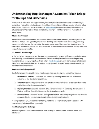 Hop Exchange- A Seamless Token Bridge for Rollups and Sidechains