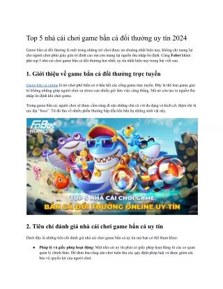 Top 5 nhà cái chơi game bắn cá đổi thưởng uy tín 2024