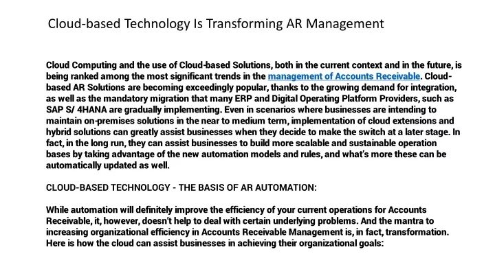 cloud based technology is transforming