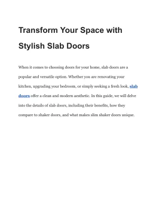 Transform Your Space with Stylish Slab Doors