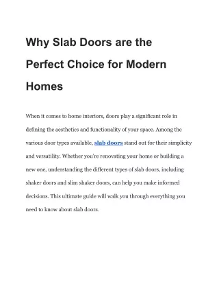 Why Slab Doors are the Perfect Choice for Modern Homes