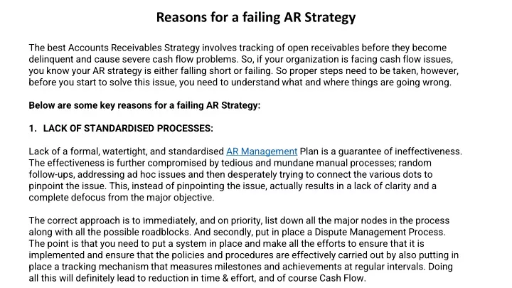 reasons for a failing ar strategy