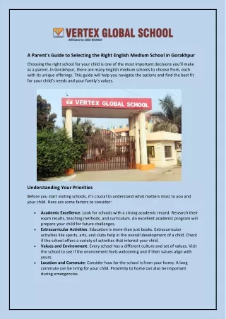 A Parent’s Guide to Selecting the Right English Medium School in Gorakhpur