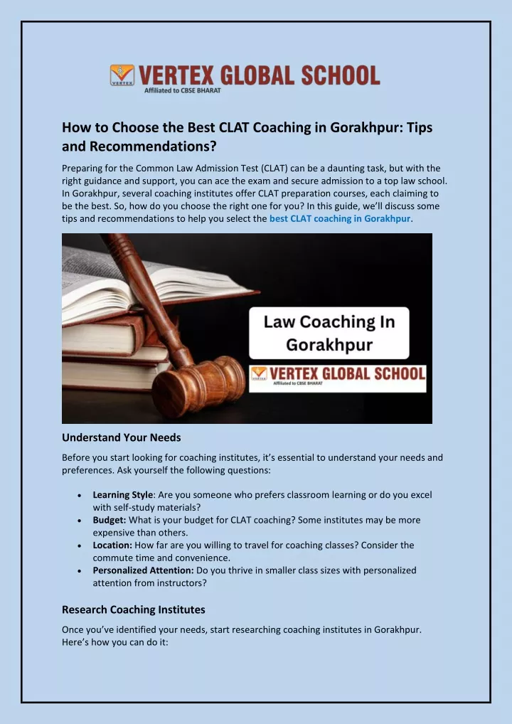 how to choose the best clat coaching in gorakhpur