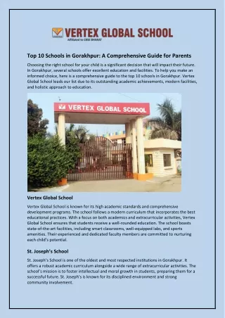 Top 10 Schools in Gorakhpur and A Comprehensive Guide for Parents
