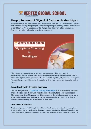 Unique Features of Olympiad Coaching in Gorakhpur