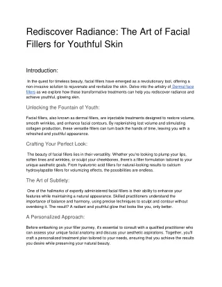 Rediscover Radiance: The Art of Facial Fillers for Youthful Skin