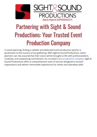 Partnering with Sight & Sound Productions Your Trusted Event Production Company