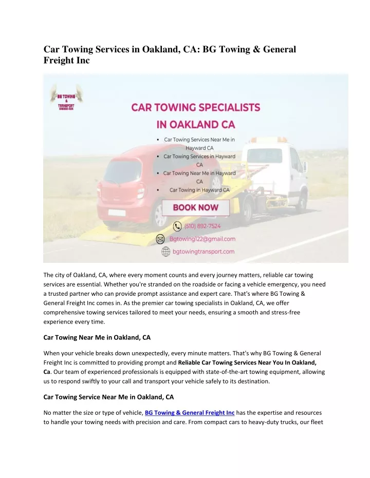 car towing services in oakland ca bg towing