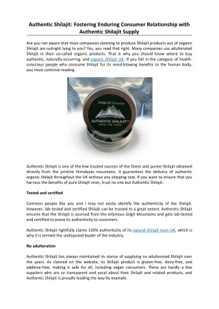 Authentic Shilajit Fostering Enduring Consumer Relationship with Authentic Shilajit Supply