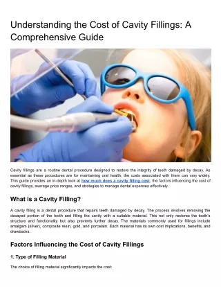 Understanding the Cost of Cavity Fillings: A Comprehensive Guide