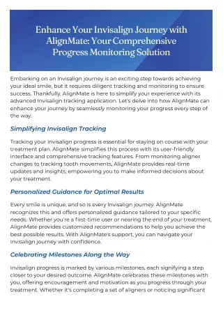 Maximize Your Invisalign Experience with AlignMate: Your Comprehensive Tracking