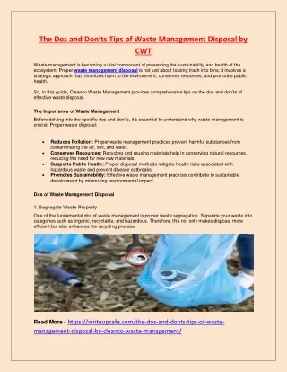 The Dos and Don’ts Tips of Waste Management Disposal by CWT Cleanco