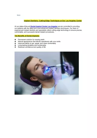 Implant Dentistry Cutting-Edge Techniques at Our Los Angeles Center