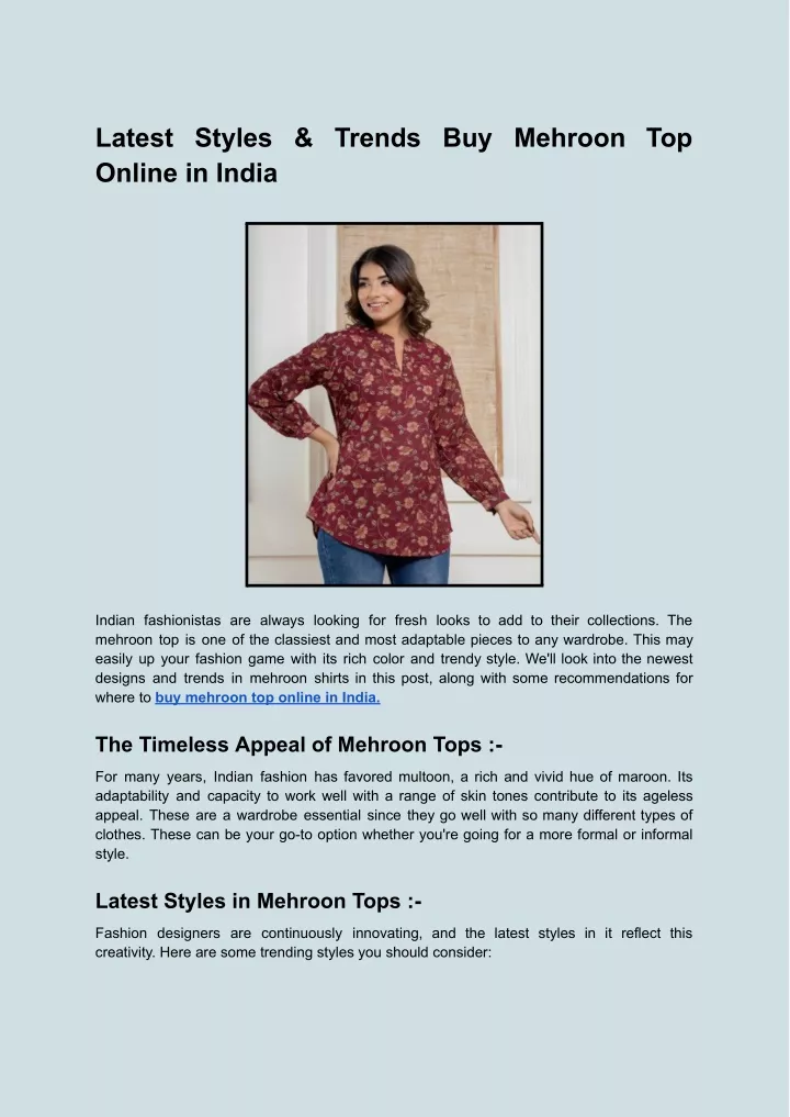 latest styles trends buy mehroon top online