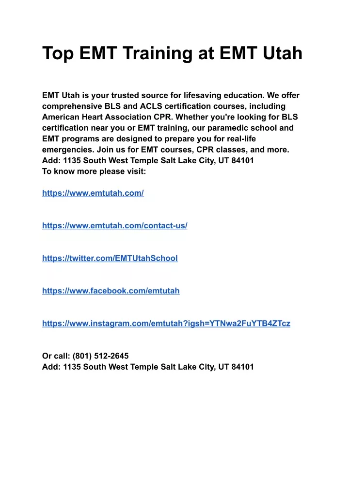 top emt training at emt utah