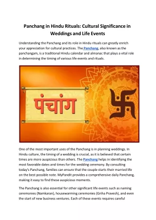 Panchang in Hindu Rituals_ Cultural Significance in Weddings and Life Events