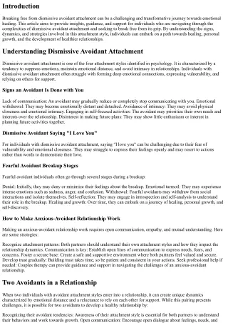 Breaking Free from Dismissive Avoidant Attachment: A Journey towards Emotional H