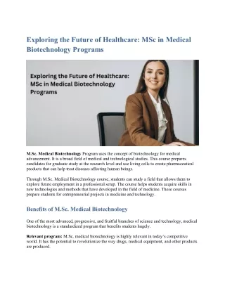 Exploring the Future of Healthcare MSc in Medical Biotechnology Programs