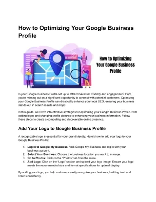 How to Optimizing Your Google Business Profile