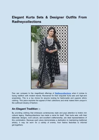 Elegant Kurta Sets & Designer Outfits From Radheycollections