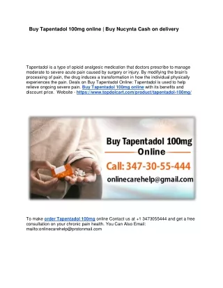 Buy Tapentadol 100mg online - Buy Nucynta Cash on delivery