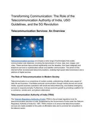 Transforming Communication_ The Role of the Telecommunication Authority of India, USO Guidelines, and the 5G Revolution