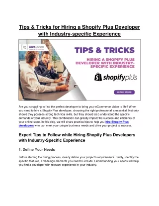 Tips for Hiring a Shopify Plus Developer with Industry-specific Experience