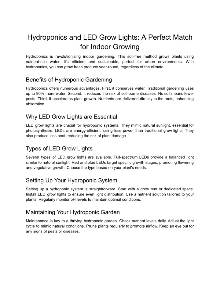 hydroponics and led grow lights a perfect match