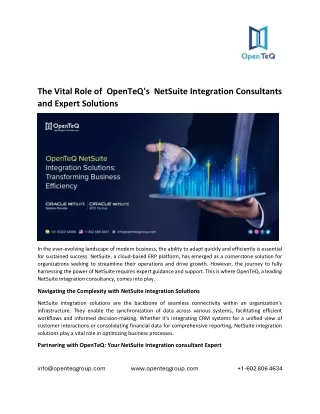 The Vital Role of  OpenTeQ's  NetSuite Integration Consultants and Expert Solutions