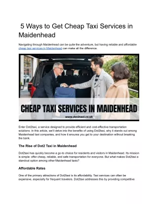 5 Ways to Get Cheap Taxi Services in Maidenhead