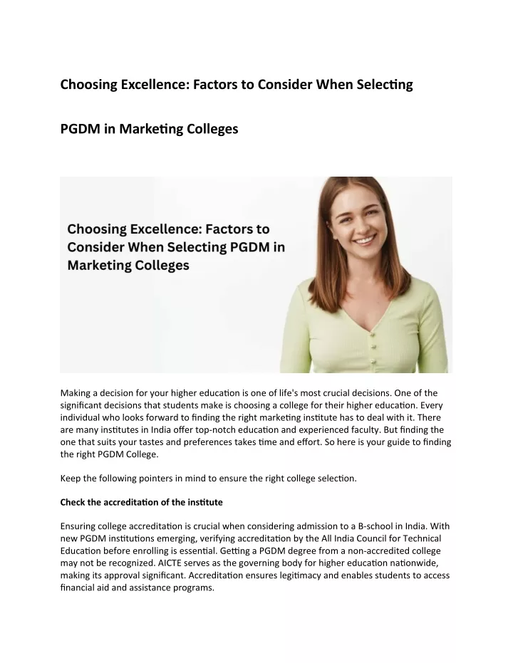 PPT - Choosing Excellence: Factors to Consider When Selecting PGDM in ...