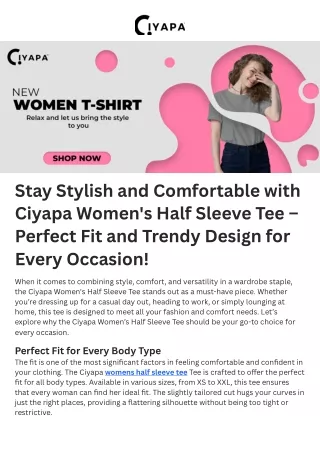 Ciyapa womens half sleeve tee - Stylish, Comfortable