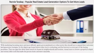 Ronnie Tarabay - Popular Real Estate Lead Generation Options To Get More Leads