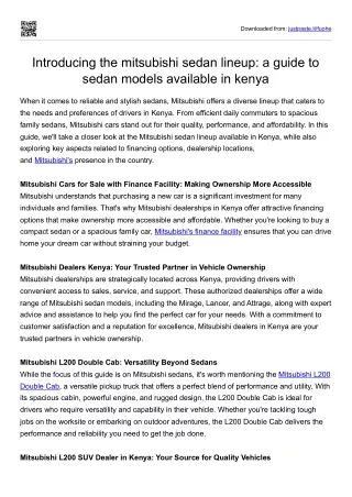 Introducing the mitsubishi sedan lineup - a guide to sedan models available in kenya