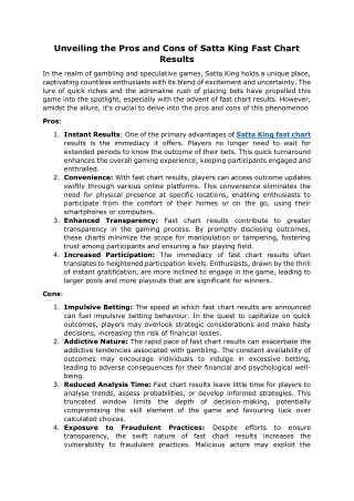 Unveiling the Pros and Cons of Satta King Fast Chart Results