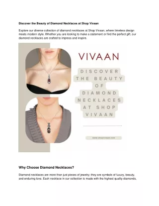 Discover the Beauty of Diamond Necklaces at Shop Vivaan