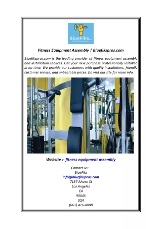 Fitness Equipment Assembly  Bluefikspros.com