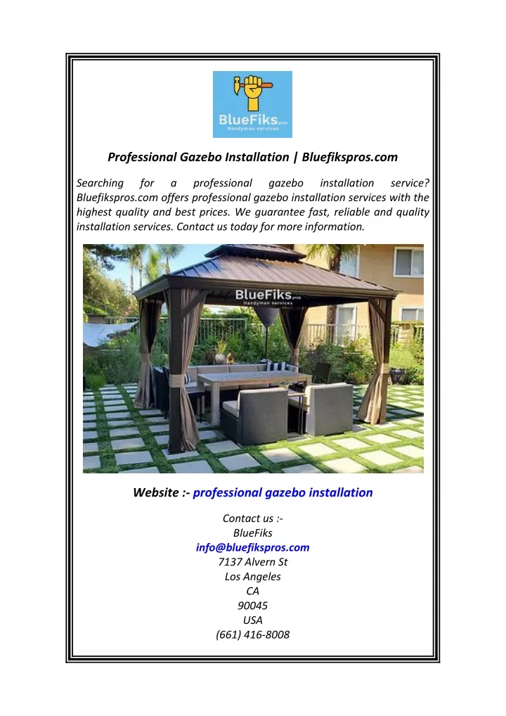 professional gazebo installation bluefikspros com