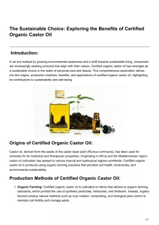 The Sustainable Choice Exploring the Benefits of Certified Organic Castor Oil