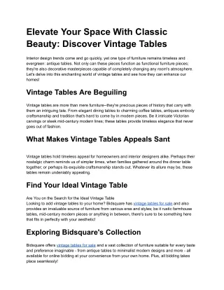 Elevate Your Space With Classic Beauty: Discover Vintage Tables