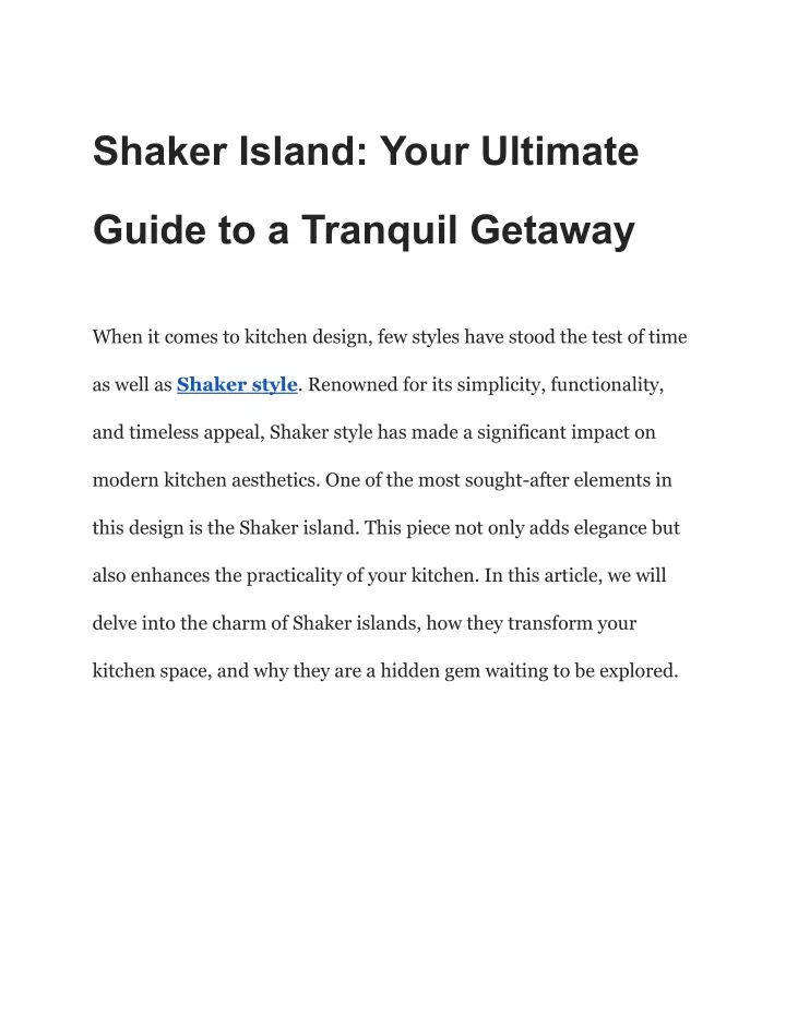 shaker island your ultimate