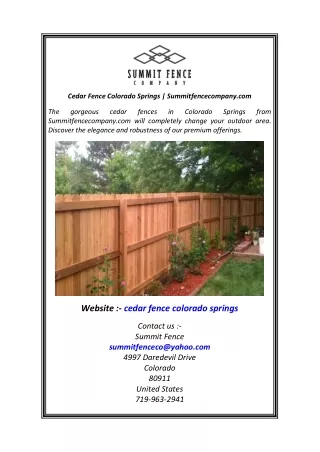 Cedar Fence Colorado Springs  Summitfencecompany.com