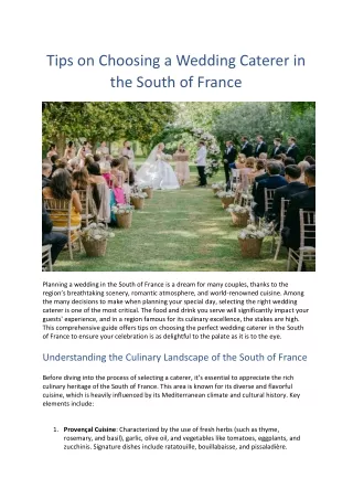 Tips on Choosing a Wedding Caterer in the South of France