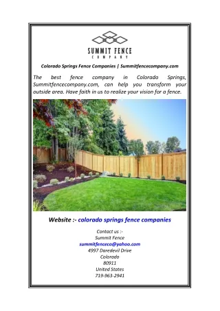 Colorado Springs Fence Companies  Summitfencecompany.com