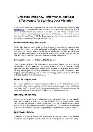 Unlocking Efficiency, Performance, and Cost Effectiveness for Data Migration Solutions
