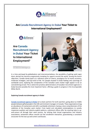 Are Canada Recruitment Agency in Dubai Your Ticket to International Employment