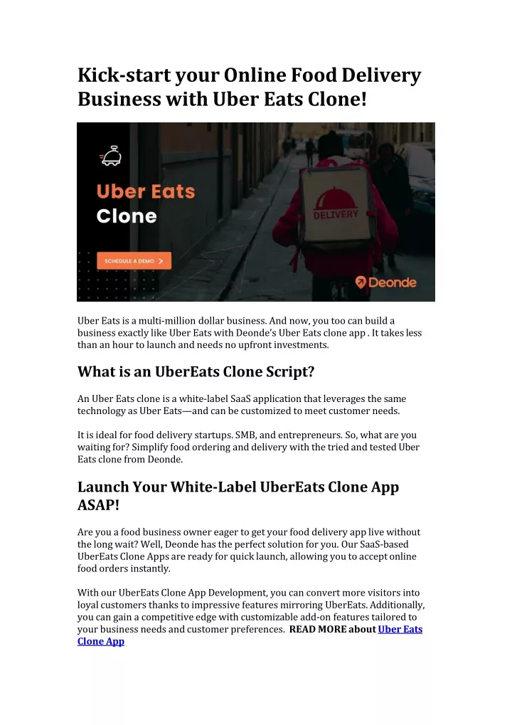 kick start your online food delivery business with uber eats clone