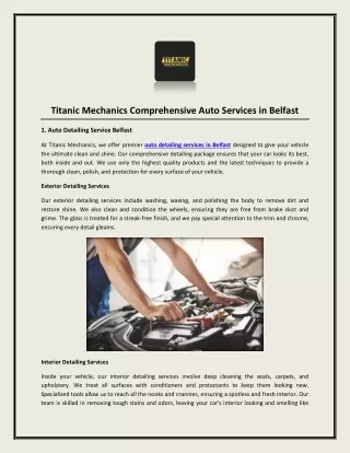 Titanic Mechanics Comprehensive Auto Services in Belfast