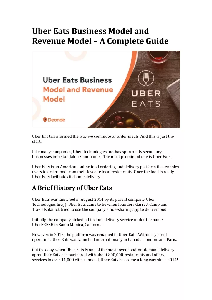 Ppt Uber Eats Business Model And Revenue Model A Complete Guide